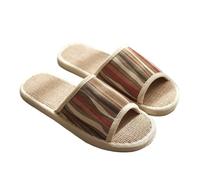 ZMCGNO Zapatillas de lino a rayas, sandalias algodón, baño verano, interior fresco, cuatro estaciones, primavera, otoño, hogar, suelo coreano, parejas masculinas y femeninas(Cokelat,44-45)