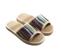 ZMCGNO Zapatillas de lino a rayas, sandalias algodón, baño verano, interior fresco, cuatro estaciones, primavera, otoño, hogar, suelo coreano, parejas masculinas y femeninas(Blue,41-42)
