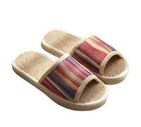 ZMCGNO Zapatillas de lino a rayas, sandalias algodón, baño verano, interior fresco, cuatro estaciones, primavera, otoño, hogar, suelo coreano, parejas masculinas y femeninas(Red,37-38)