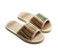ZMCGNO Zapatillas de lino a rayas, sandalias algodón, baño verano, interior fresco, cuatro estaciones, primavera, otoño, hogar, suelo coreano, parejas masculinas y femeninas(Green,44-45)
