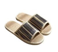 ZMCGNO Zapatillas de lino a rayas, sandalias algodón, baño verano, interior fresco, cuatro estaciones, primavera, otoño, hogar, suelo coreano, parejas masculinas y femeninas(Dark brown,44-45)