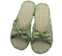 ZMCGNO Zapatillas de paja for mujer, zapatillas casa con lazo hierba ratán, moda verano, Sandalias planas cómodas punta abierta for ocio(Green,38)