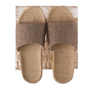 ZMCGNO Zapatos de lino for mujer, zapatos for suelo interior ocio a juego colores, Zapatillas casa verano, zapatillas planas con punta abierta for(Brown,39-40)