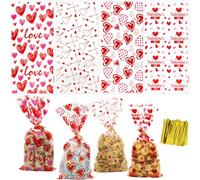 ZMCINER 120 bolsas de celofán para dulces para el día de San Valentín, bolsas de regalo para el día de San Valentín con lazos giratorios para suministros de fiesta del día de San Valentín