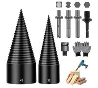 ZMCVOE Taladro Partidor de Madera, 32 mm + 42 mm Broca para Leña con Divisor de Madera, 5 Asas y Un Par de Guantes, Broca para Partir Madera, Brocas Divisoras Extraíbles para El Hogar