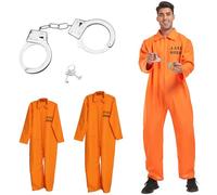 ZMDMAH 1 disfraz de prisión naranja con esposas, disfraz unisex de prisionero para hombre y mujer, disfraz de prisionero, disfraz de convicto, disfraz de carnaval para convictos, prisioneros y