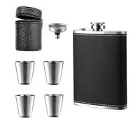 ZMDMAH 1 petaca 304 y embudo, 4 tazas pequeñas, 227 ml, adecuado para llevar alcohol, petaca de acero inoxidable (negro)