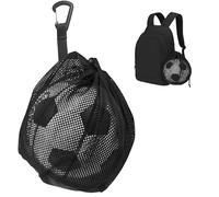 ZMDMAH - Bolsa de pelota individual, bolsa de malla para mochila, bolsa de almacenamiento de balón, con cordón, clip de hebilla para llevar fútbol, baloncesto, negro, 25 cm x 30 cm