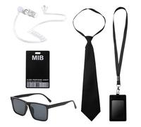 ZMDMAH Disfraz de agente espía para hombre en negro, 6 unidades, disfraz vigilante seguridad, disfraces espia, accesorios con gafas de sol, corbata, identificación y tarjetero, adecuado para hombres