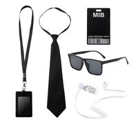 ZMDMAH Disfraz de agente espía para hombre en negro, disfraz de seguridad, juego de disfraz negro, accesorios con gafas de sol, corbata, tarjeta de identificación y tarjetero, adecuado para hombres,