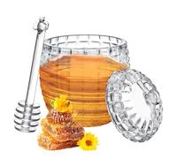 ZMDMAH Dispensador de Miel de Cristal con Cuchara, 240ml Tarro Miel Transparente con Tapas y Palito de Miel Mini Tarros Miel para Servir Miel y Sirope
