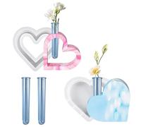 ZMDMAH Molde de Resina para Florero, Forma de CorazóN Moldes de Resina para Floreros, Moldes de Resina Epoxi para Floreros con 2 Tubos de Ensayo, Molde de Resina para Plantas Suculentas HidropóNicas