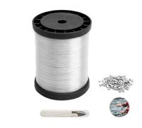 ZMDMAH Sedal de Pesca Set, 0,8 mm x 200 m Transparente Nylon Fuerte Hilo de Pescar con 120 Fundas de Aluminio y 1 Tijeras, Hilo de Nylon para Manualidades DIY Pesca Joyería Artesanías Colgantes Pesca
