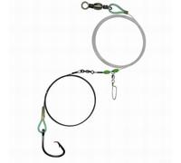 ZMdooreasy Aparejo de pesca de surf resistente para tiburón, líder de alambre de acero inoxidable de 480 libras con ganchos circulares, aparejos de juego grande de 15 pies para atún, amortiguador de