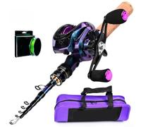 ZMdooreasy Caña de pescar telescópica y carrete para combo con carrete de cebo, caña de fibra de carbono para barco de mar, surf casting, kit de señuelo de agua salada y agua dulce