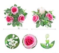 ZMdooreasy Corona de rosas artificiales, elegante arreglo floral de seda para decoración de bodas, centro de mesa romántico con pétalos y hojas hechos a mano (C)