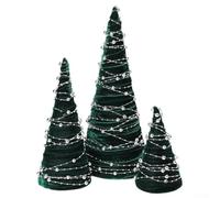 ZMdooreasy Juego de adornos de terciopelo para árbol de Navidad, conos de tela de poliéster, rojo y verde, opción moderna de lentejuelas, decoración de estante de mesa de 14, 10 y 6 pulgadas (verde)