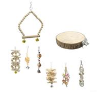 ZMdooreasy Juego de columpios de madera para loros, 8 piezas, accesorios interactivos para jaula de pájaros con escalera y percha para ejercicios de escalada, color aleatorio