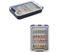 ZMdooreasy Juego de señuelos de pesca con mosca, kit de moscas secas y húmedas atadas a mano con ganchos de acero al carbono, caja de aparejos certificada RSL para trucha, lubina, lucio, 24/33 piezas