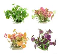 ZMdooreasy Kit de plantas de acuario de 4 piezas, decoración de tanque acuático pequeño, follaje submarino artificial para hábitat de peces