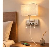 ZMH Aplique Interior con Interruptor Casquillo E27 y Pantalla de Tela | Con porte di ricarica USB-A e USB-C e due luci di lettura LED orientabili a 360掳 - Lampadina E27 non inclusa