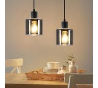 ZMH Lámpara colgante 2ER para mesa de comedor, estilo vintage, de cristal retro, con casquillo E27, 1 llama, estilo industrial, color negro, para salón, dormitorio, comedor, cocina(sin bombilla)