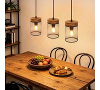 ZMH Lámpara colgante de comedor de madera negra lámpara colgante vintage | de 3 bombillas E14, estilo industrial, lámpara de comedor, lámpara colgante retro para salón - bombillas no incluidas