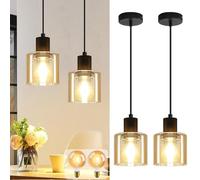 ZMH Lámpara colgante LED para mesa de comedor, paquete de 2, lámpara colgante vintage E27, de 1 llama para comedor, industrial retro para cocina y sala de estar, 2 bombillas G80 incluidas