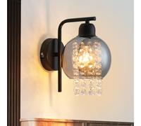 ZMH Wandleuchte Innen Wandlampe Schlafzimmer - Flurlampe Wohnzimmer E27 Wandbeleuchtung Modern 1 Flammig Bettlampe Glaskugel Rauchgrau Glas Design Kristall für Bett Flur Treppenhaus(Ohne Leuchtmittel)