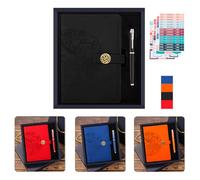 ZMHQLPDZ Cuadernos de cuero A5, cuaderno con hebilla magnética con bolígrafos de metal y caja de regalo y 4 hojas de calcomanías de etiquetas para trabajo, estudio, diario (color negro)