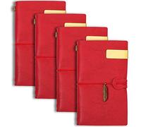 ZMHQLPDZ Paquete de 4 cuadernos de piel - Pequeño diario de viaje recargable - Perfecto para escribir, como regalo, para viajeros, para profesionales, como diario o organizador - Rojo