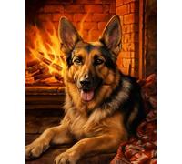 ZMHZMY Kit de pintura por números DIY pintado a mano para principios pastor alemán frente a la chimenea Kits de pintura por números para regalo decoración del hogar 40 x 50 cm (sin marco)