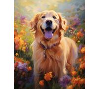 ZMHZMY Kits de pintura por números, Golden Retriever entre flores, kit de pintura por números para adultos, principiantes, pintura al óleo sobre lienzo, 40 x 50 cm sin marco