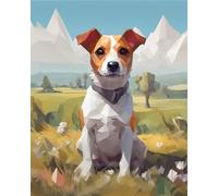 ZMHZMY Kits de pintura por números, Jack Russell Terrier de perro sobre flores, césped, bricolaje, lienzo digital, pintura al óleo, decoración artística para adultos, principiantes, estudiantes, 40 x
