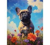 ZMHZMY Pintura por números para adultos, bulldog francés entre flores, lienzo de dibujo con pinceles, decoración, regalos, 40 x 50 cm, sin marco
