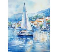 ZMHZMY Velero, paisaje marino azul, pintura por números sobre lienzo, juegos de pintura con pinceles y pigmentos, 40 x 50 cm, sin marco