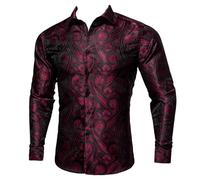 ZMIN Camisas de seda de cachemira para hombre, manga larga, camisas casuales de flores para hombre, camisa de vestir de diseño, Cy-0001, XS