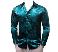 ZMIN Camisas Para Hombres Seda Satén Flor Manga Larga Slim Fit Blusas Masculinas Trun Cuello Abajo Tops Ropa Transpirable, 693, S