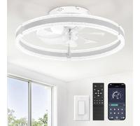 ZMISHIBO Ventilador de techo 51 cm con luz, patrón ondulado, doble anillo LED (blanco), APP y mando a distancia, 6 velocidades, giro adelante/atrás, 3000K-6000K regulable 10%-100%, memoria, temp. 2H