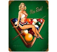 ZMKDLL Pin Up Girl Nice Pool Rack Billard, letrero rústico vintage de estaño con impresión de metal para playa, cocina, bar, pub, decoración de lona, placa de pared (8 x 12 pulgadas)