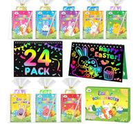 ZMLM 24 Libros Scratch Art manualidades Kit con 24 Plantilla y Lápiz de Madera, Regalos Cumpleaños Niños Colegio, Detalles cumpleaños niños, Regalo niños y Niña Alumnos 3 a 9 Años (24PCS Pascua)