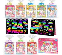 ZMLM 24 Libros Scratch Art para Niños, Regalo Creativo Dibujar de Rascar Kit con 26 Lápices de Madera, 24 Plantillas de Dibujo, Rainbow Magic Scratch Papel Regalo Cumpleaños Niños