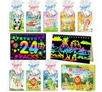 ZMLM Libros Scratch Art Kit con Plantilla y Lápiz de Madera, Regalos Cumpleaños Niños Colegio - Lembrancas Aniversario Criancas - Detalles cumpleaños niños y Niña Alumnos 3 a 12 Años (24 Animal)