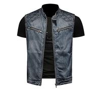 ZMNKH Men's Punk Denim Vest,Rivets Sleeveless Jacket, Casual Button Down Jean Jackets Motorcycle Slim Fit Vests Jeans Gilet Biker