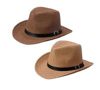 ZMNKH Mens Women Summer Straw Trilby Fedora Vintage Panama Hat Beach Cap Outdoor Sun Hat 2 Pack Cowboy Hat