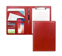 ZMREN Carpeta con Pinza A4, Carpeta Portafolios A4, Portapapeles para Carta estándar, Portafolios de cuero sintético, Para reuniones de la Oficina de la escuela de Negocios - Rojo