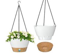 ZMTECH Maceta Colgante de 20 cm Maceta Colgante de 8 Pulgadas con Agujeros de Drenaje Plato para Plantas De Jardín de Casa de Interior Exterior (Blanco, Juego De 2)