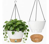 ZMTECH Maceta Colgante de 25 cm Maceta Colgante de 10 Pulgadas con Agujeros de Drenaje Plato para Plantas De Jardín de Casa de Interior Exterior (Blanco, Juego De 2)