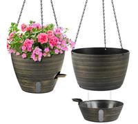 ZMTECH Macetero colgante de 30 cm, de plástico, para plantas, para interior y exterior, habitaciones, techos, balcón y jardín (juego de 2, oro antiguo)