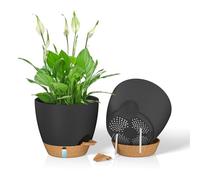 ZMTECH Vaso per Piante da 20 cm con Presa D'acqua Fioriere Autoinnaffianti con Fori Di Drenaggio e Sottovaso in Plastica per Piante da Interno e Da Esterno (Nero, Confezione da 2)